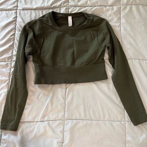 Aerie Women’s Cropped Long Sleeve Top - Olive Green